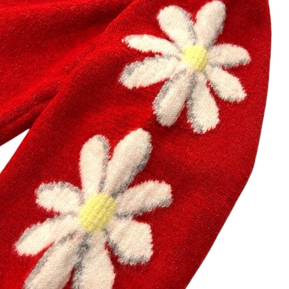 TOPSHOP Red Daisy Quarter Zip Collared Crop Cozy Knit Sweater Womens 10 - Picture 12 of 15
